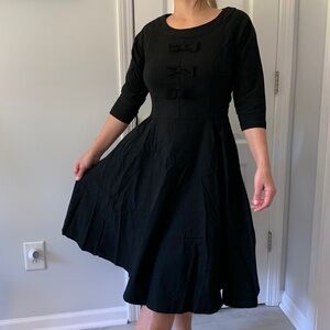 Gown Town fit and flare dress black‎ retro vintage style 1950 NWT bows tailored